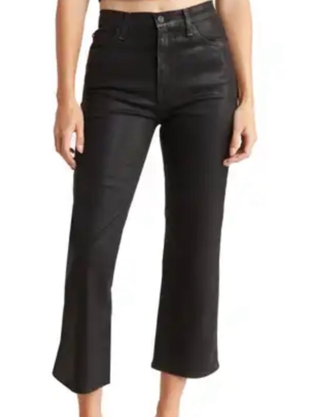 L’Agence Wanda black coated raw hem cropped jeans